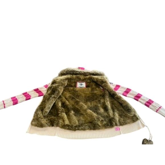 "PINK" RARE! Y2K Zip Up Hooded Faux Fur Lined Sweater SZ L 1986 Tween PLZ READ!! - Picture 5 of 16